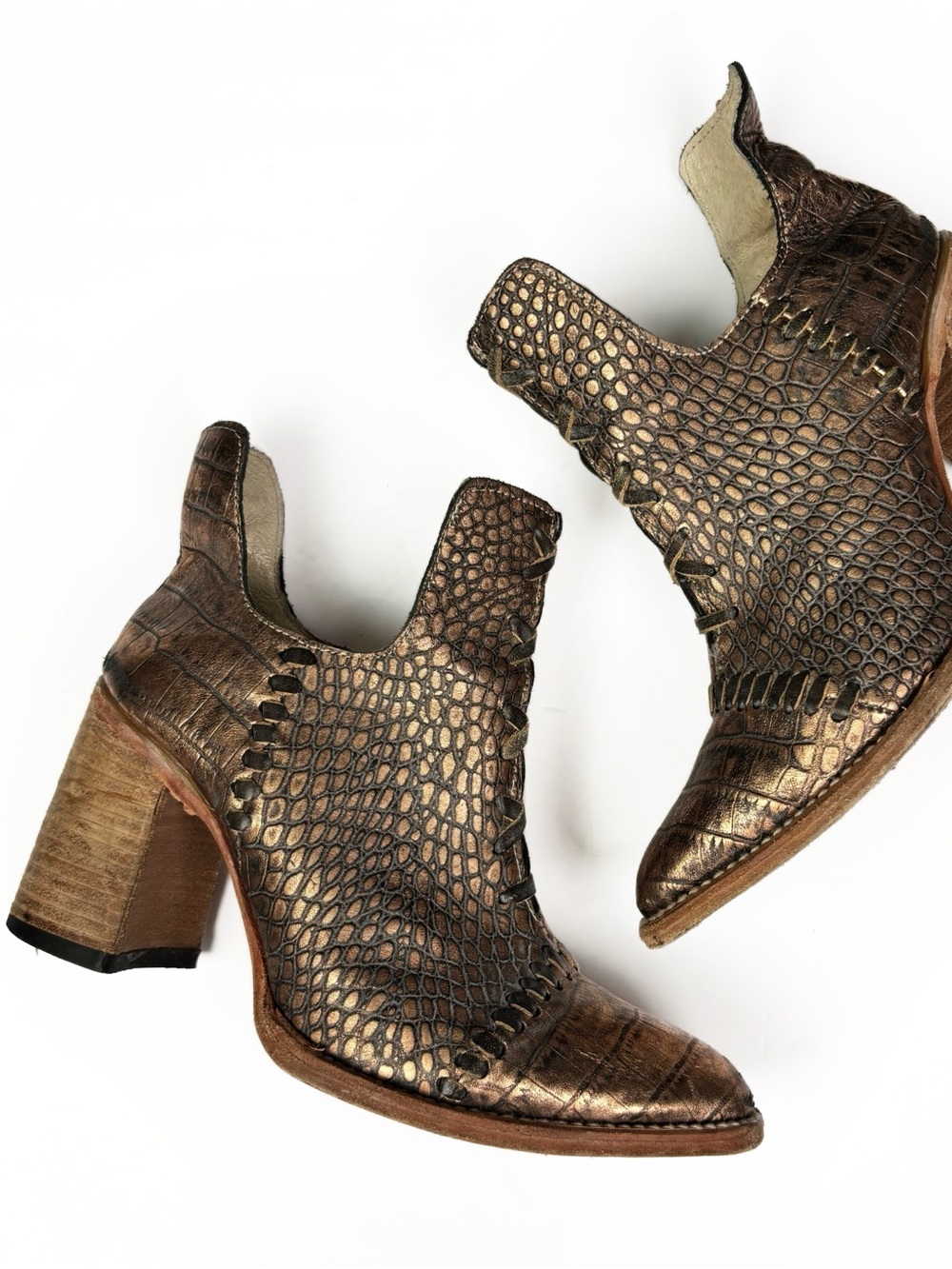 Freebird Jameson Ankle Boot Bootie Metallic Copper Blush Croco Western Boho 9